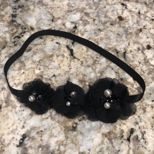 Black floral beaded pearl headband